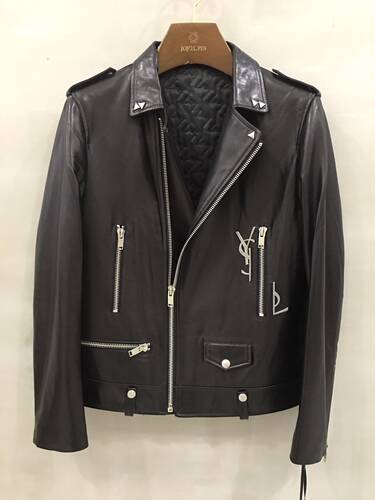 Brloote/巴鲁特男士机车服朋克山羊皮真皮皮衣修身短款翻领皮夹克