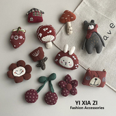 扣配饰红蘑菇花朵鞋 ins风可爱卡通鞋 花布艺动物公仔可拆卸鞋 带扣