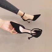 一字扣皮革绒面固定绑带鞋 扣防掉跟束鞋 带鞋 高跟鞋 大不跟脚免安装