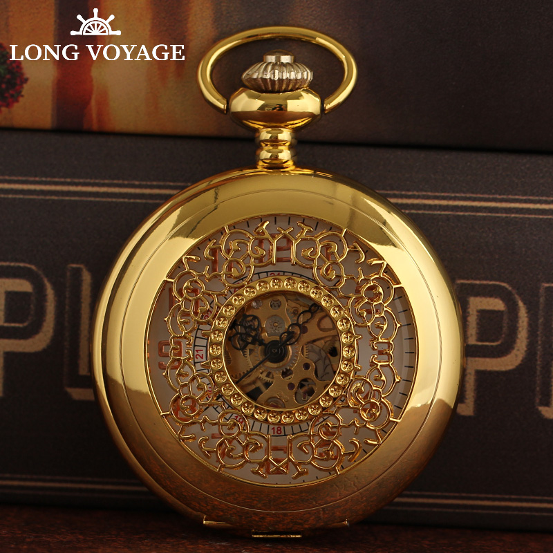 名欧金色雕花全自动机械怀表