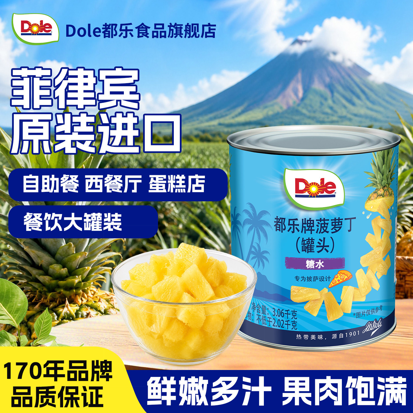 Dole都乐菠萝丁糖水水果罐头商用菲律宾进口餐饮蛋糕披萨烘焙专用