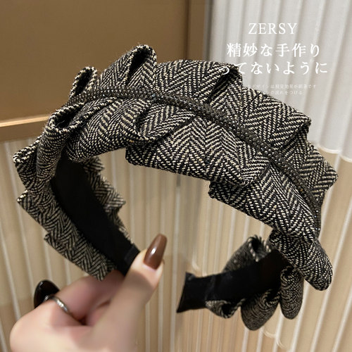 复古褶皱水钻发箍女新款发卡头箍