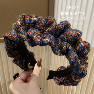 韩版 小香风毛呢褶皱发箍高颅顶宽边洗脸头箍发卡发捆头饰 秋冬新款