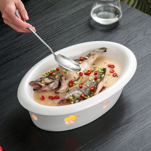 酒店餐具干锅蜡烛保温加热鱼盘圆形汤盘梅花炉陶瓷热菜盘椭圆明炉