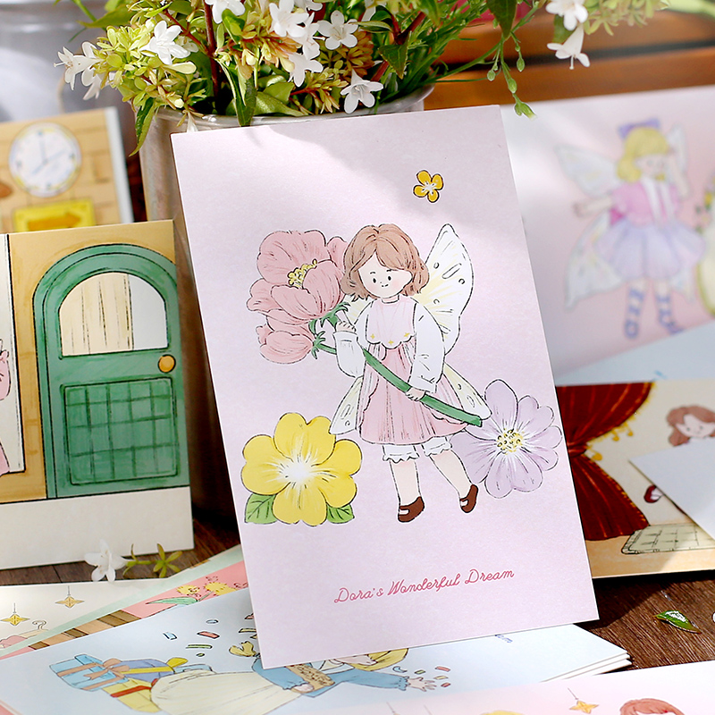 可爱风少女心手绘卡通插画系列盒装明信片 朵拉的绮镜梦vol.