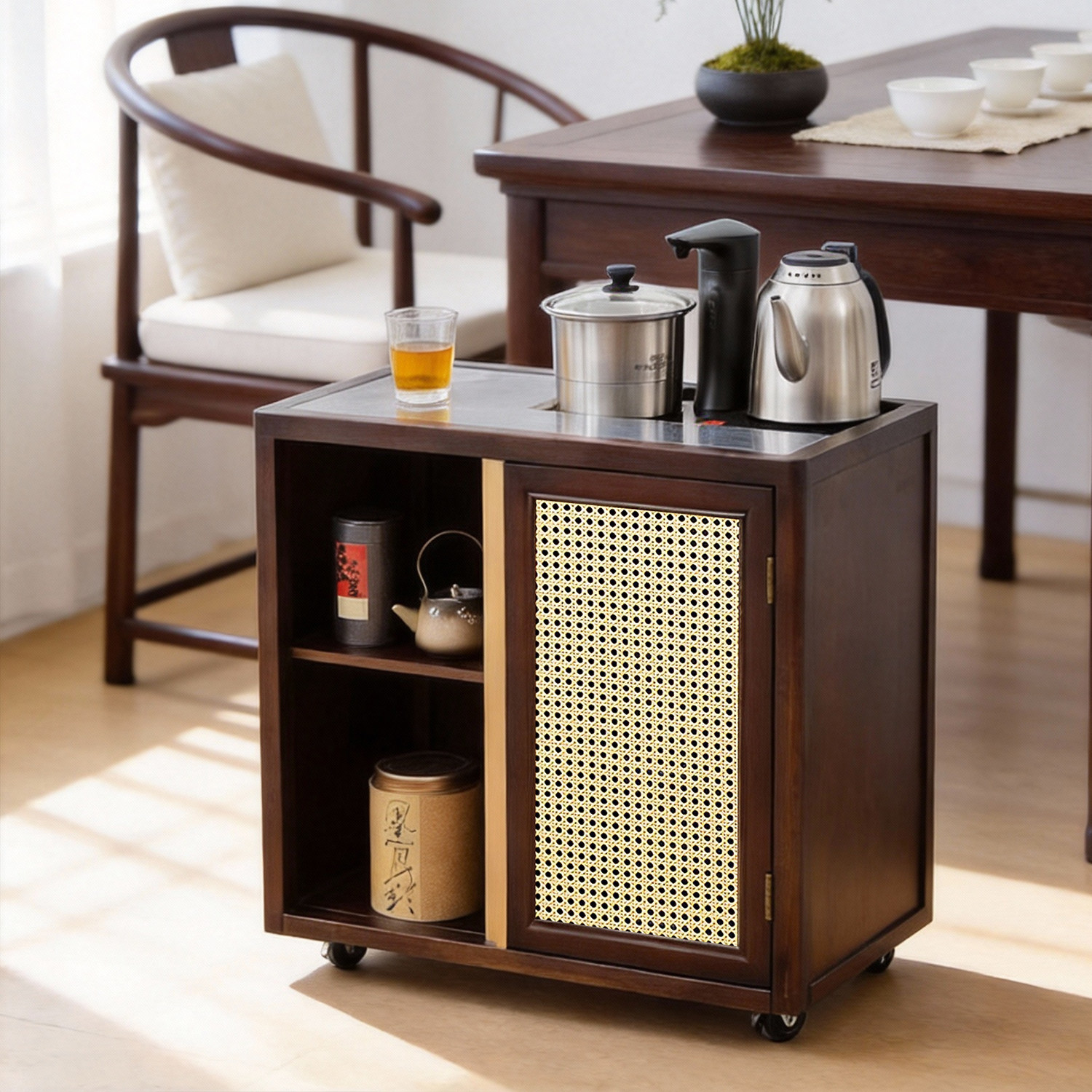 茶桌旁中式美学移动茶几藤编门板多层收纳带轮茶台简易阳台泡茶桌,住宅家具,茶几,淘宝优惠券,粉丝福利购,淘宝优惠卷