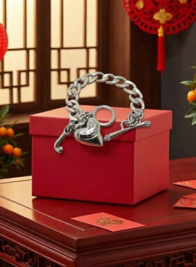 银色心心粗链条手链韩系百搭款