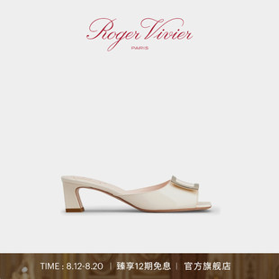 七夕礼物 Vivier Roger 粗跟凉鞋 RV女鞋 Trompette漆皮穆勒拖鞋