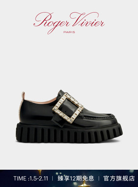 【新年礼物】Roger Vivier/RV女鞋Viv Go Thick Strass漆皮乐福鞋