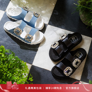 RV女鞋 单鞋 Roger Vivier Viv牛皮钻扣厚底凉鞋 24期免息 Slidy