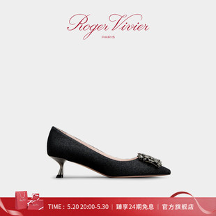 24期免息 Roger Vivier Bouquet钻扣闪光织物高跟鞋 RV女鞋