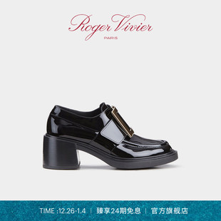 24期免息 Viv Roger RV女鞋 Rangers方扣漆皮厚底乐福鞋 Vivier
