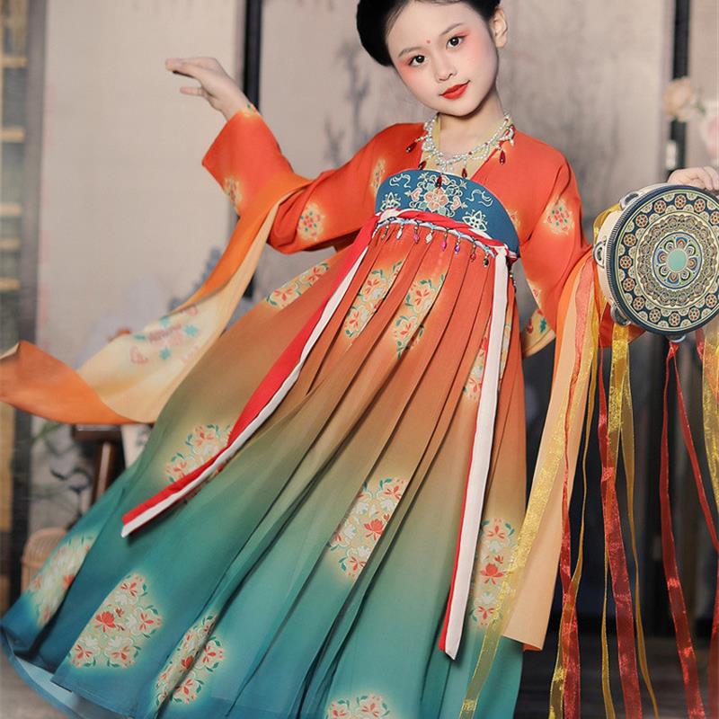 女童新款汉服敦煌飞天异域儿童超仙古装舞蹈演出中国风唐装连衣裙