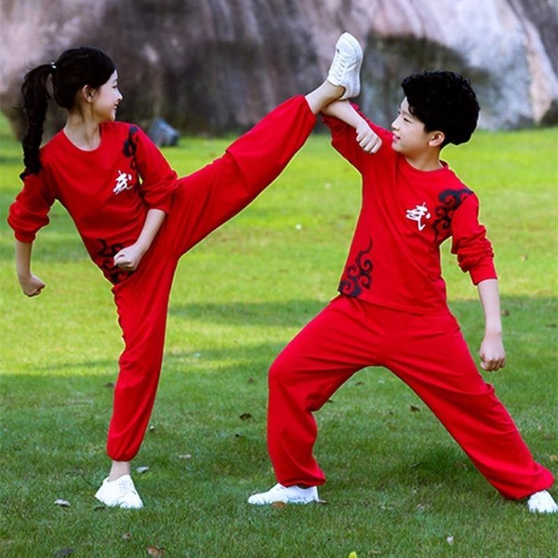 儿童武术服装演出纯棉练功服秋冬男女童功夫太极表演服武馆训练服