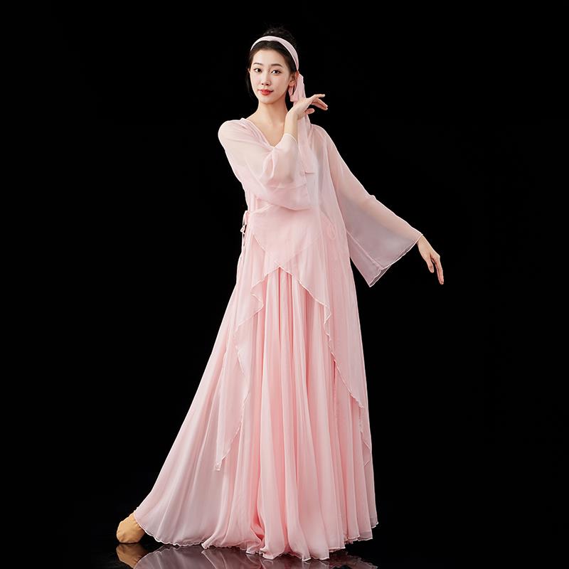 仙女裙古典舞蹈裙粉玫瑰古风纱衣半身裙表演女大裙摆舞表演服
