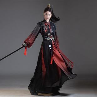 汉元素宋制交领长衫褙子比甲彼岸花蜘黑红帅气男款情侣汉服套装