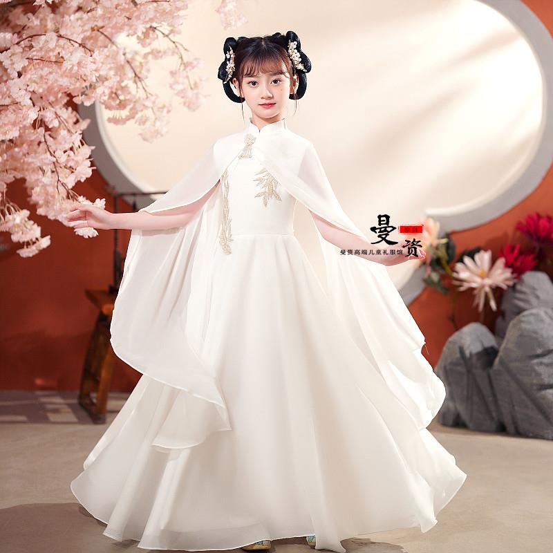 汉服女童古风古筝演出服儿童礼服古典舞中国风超仙雪纺连衣裙表演