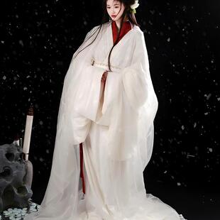 汉服战国原创2025新款 白色古装 古风仙气交领复原直裾拖尾 文姬