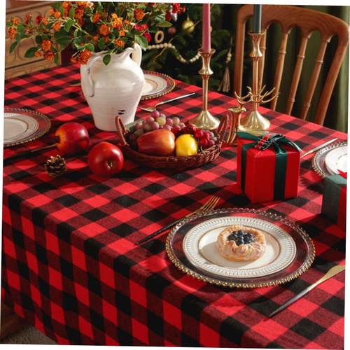 圣诞桌布新红黑格子酒店婚礼餐桌布Christmas tartan tablecloth