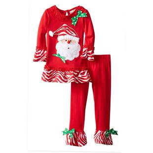 Santa Claus Head Stripe Spliced Christmas Set圣诞节宝宝衣服