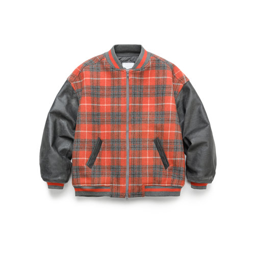 ESOTERIC THING 法兰绒拼皮袖棒球夹克 FLANNEL VARSITY JACKET
