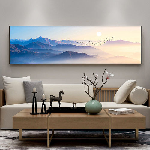 现代客厅沙发背景装饰画紫气东来茶室简约挂画日照金山办公室壁画