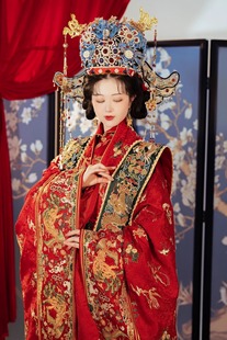 汉婚婚服出租明制重工刺绣百鸟朝凤盘金绣花中式嫁衣凤冠新娘汉服