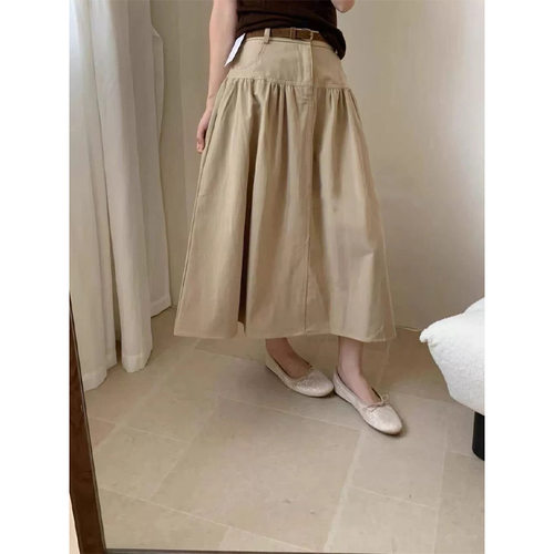 早秋韩系复古时尚工装半身裙高腰显瘦遮肉百搭中长款A字伞裙女