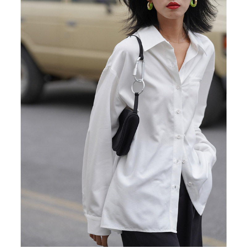 法式通勤宽松白色衬衫女早春装新款百搭休闲长袖衬衣港味复古上衣