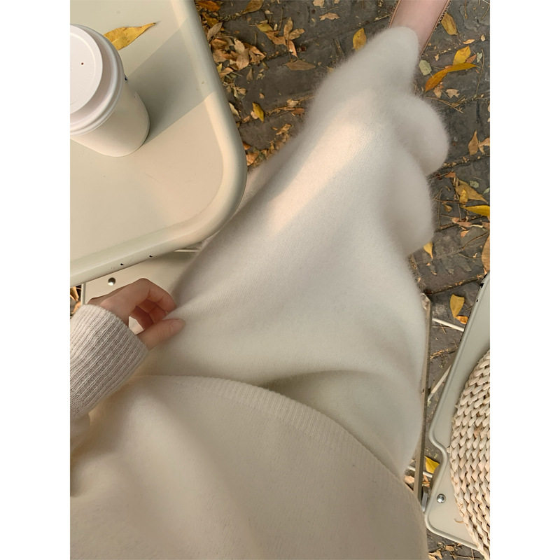 羊毛针织a字白色半身裙女秋冬季独特超好看气质显瘦裙子