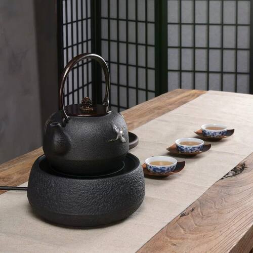 龟寿堂手工迷你蜡膜岩肌纹铸铁电陶炉 铁茶壶专用烧水电炉 煮茶炉