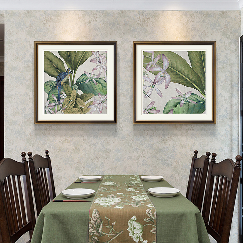 美式餐厅挂画简美乡村客厅装饰画高级感现代花卉植物法式两联挂画