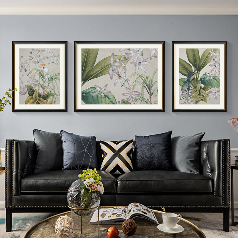 客厅挂画美式乡村装饰画法式田园现代简美轻奢卧室壁画植物花鸟画图片