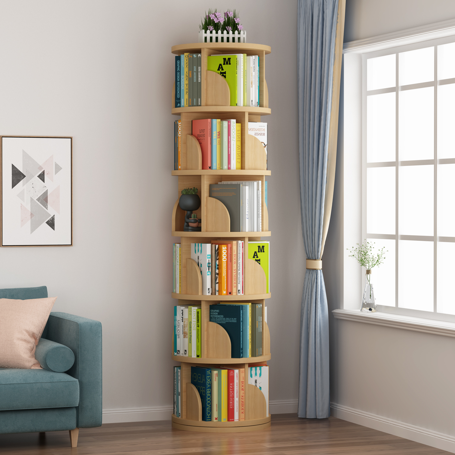 360度可旋转书架创意书柜客厅转角书架落地置物架一体靠墙可移动