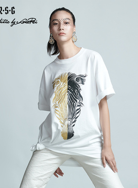 RSG郭培成衣品牌春夏黑金斑马印花情侣休闲纯棉短袖T恤