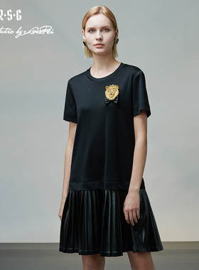 RSG郭培成衣品牌原创高级设计感小众拼接百褶T恤连衣裙
