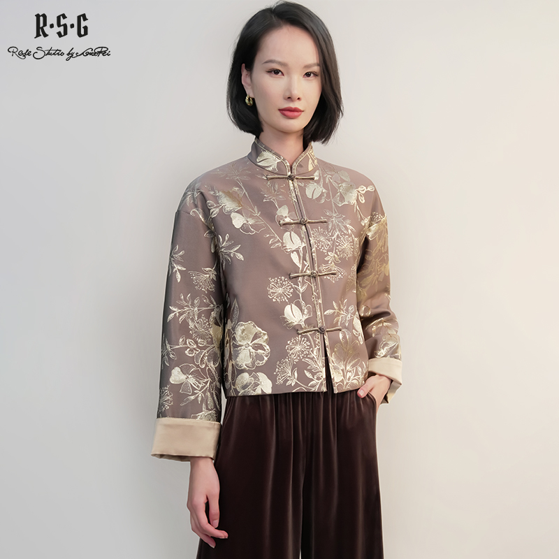 郭培成衣RSG金棕花笺新中式提花立领短上衣薄棉外套秋冬2025新款