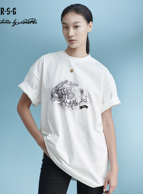 RSG郭培成衣品牌动物大迁徙手绘印花T恤oversize情侣短袖女夏
