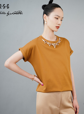 RSG郭培成衣品牌巴洛克宫廷风奢华钻饰连肩袖纯棉T恤