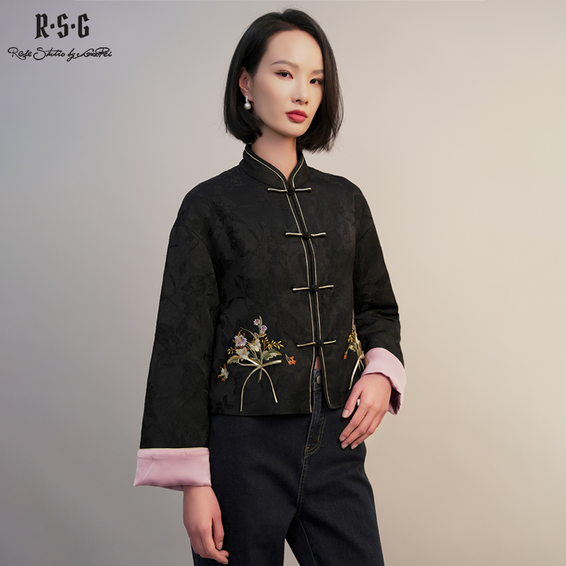 郭培成衣RSG2025冬季新品青芜新中式提花刺绣盘扣加厚外套气质女