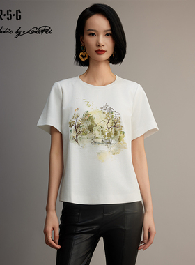 R.S.G精品系列新款夏季宽松圆领正肩半袖T恤刺绣印花上衣