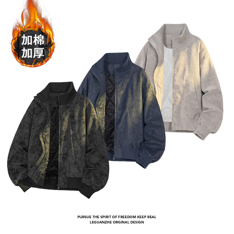 2025美式立领扎染皮夹克男冬季