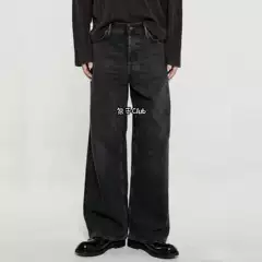 【Wide-Leg Miracle】Ac-Style Black Jeans, Washed and Distressed, Loose Fit, 1981m Versatile Commuting Trousers, Baggy