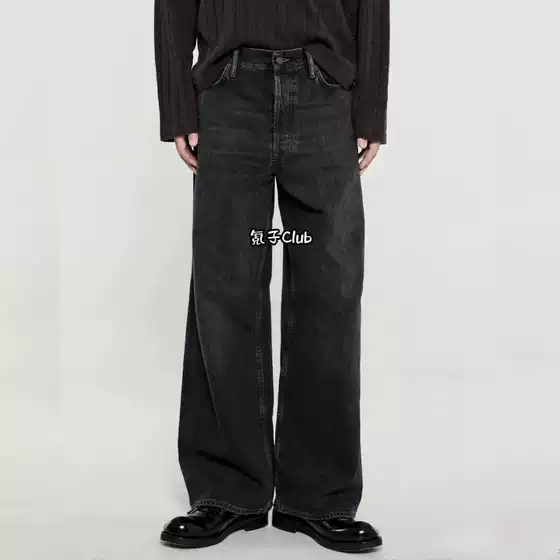 【Wide-Leg Miracle】Ac-Style Black Jeans, Washed and Distressed, Loose Fit, 1981m Versatile Commuting Trousers, Baggy