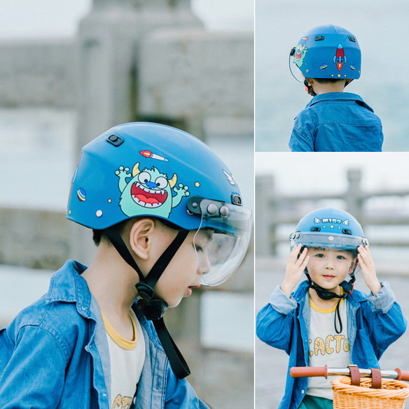 冬季宝宝卡通可爱电瓶电动车儿童头盔男孩安全帽女孩四季通用半盔