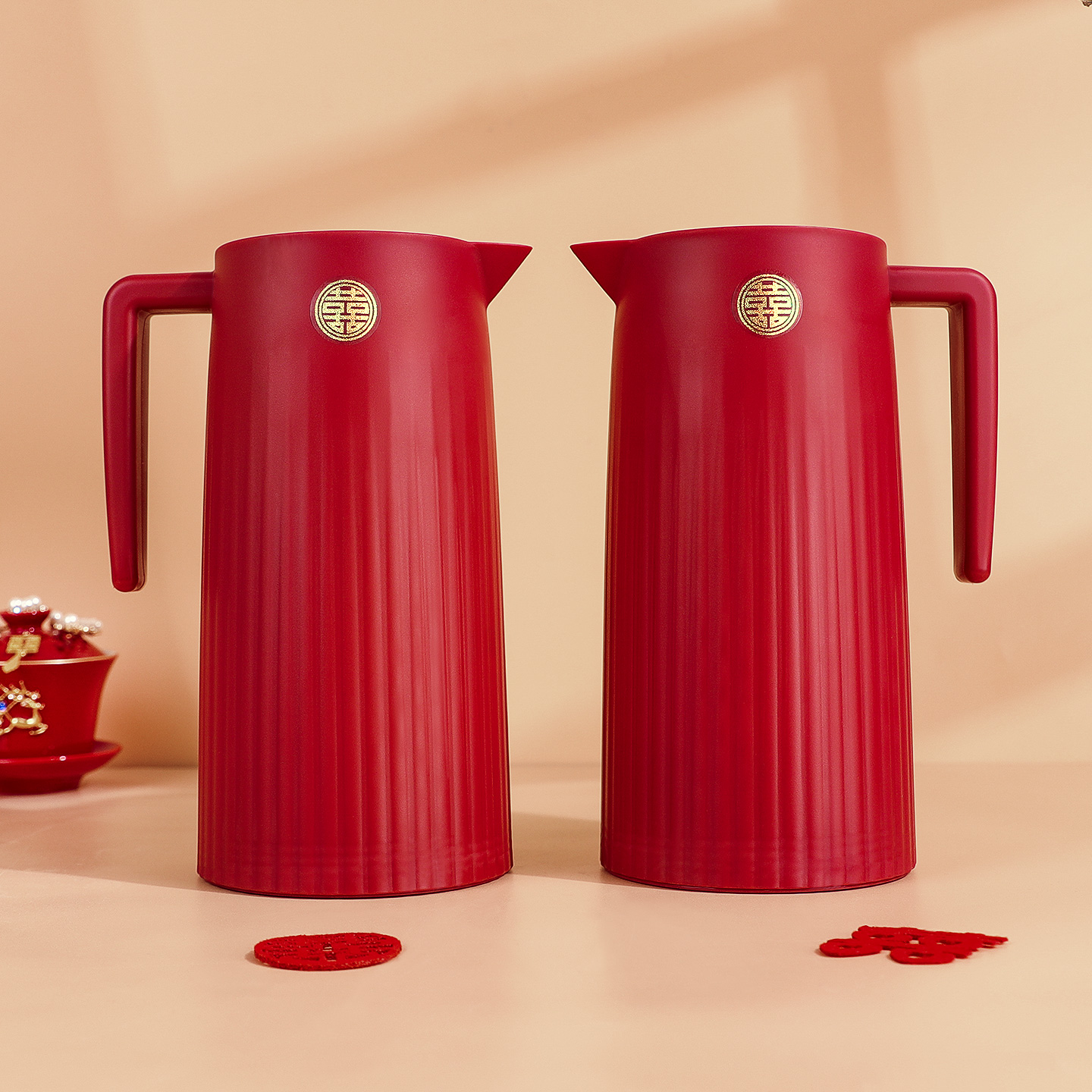 结婚新娘陪嫁红色暖壶一对保温壶