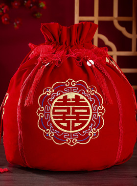 结婚新娘嫁妆红色包袱皮抽拉福袋婚庆女方陪嫁用品套装喜盆包裹布