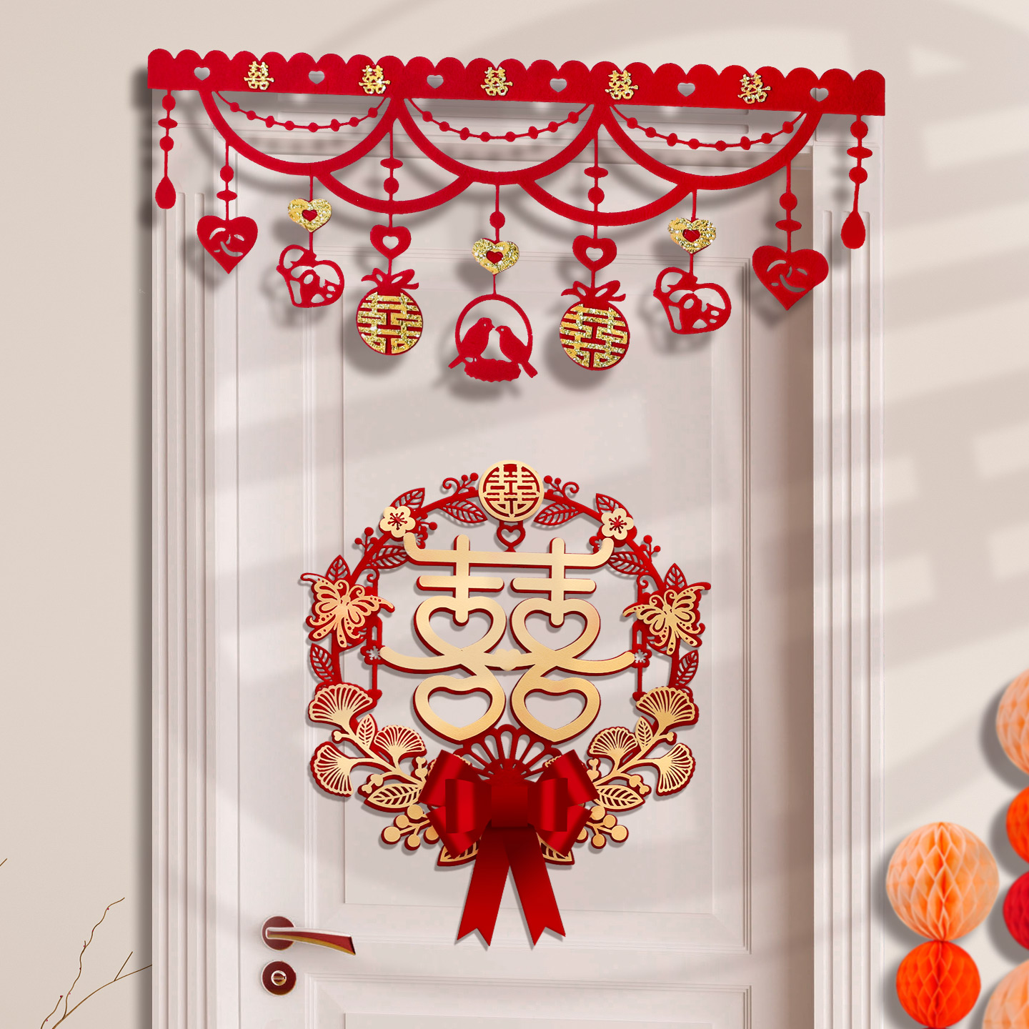 结婚门楣装饰喜字门贴门头挂饰