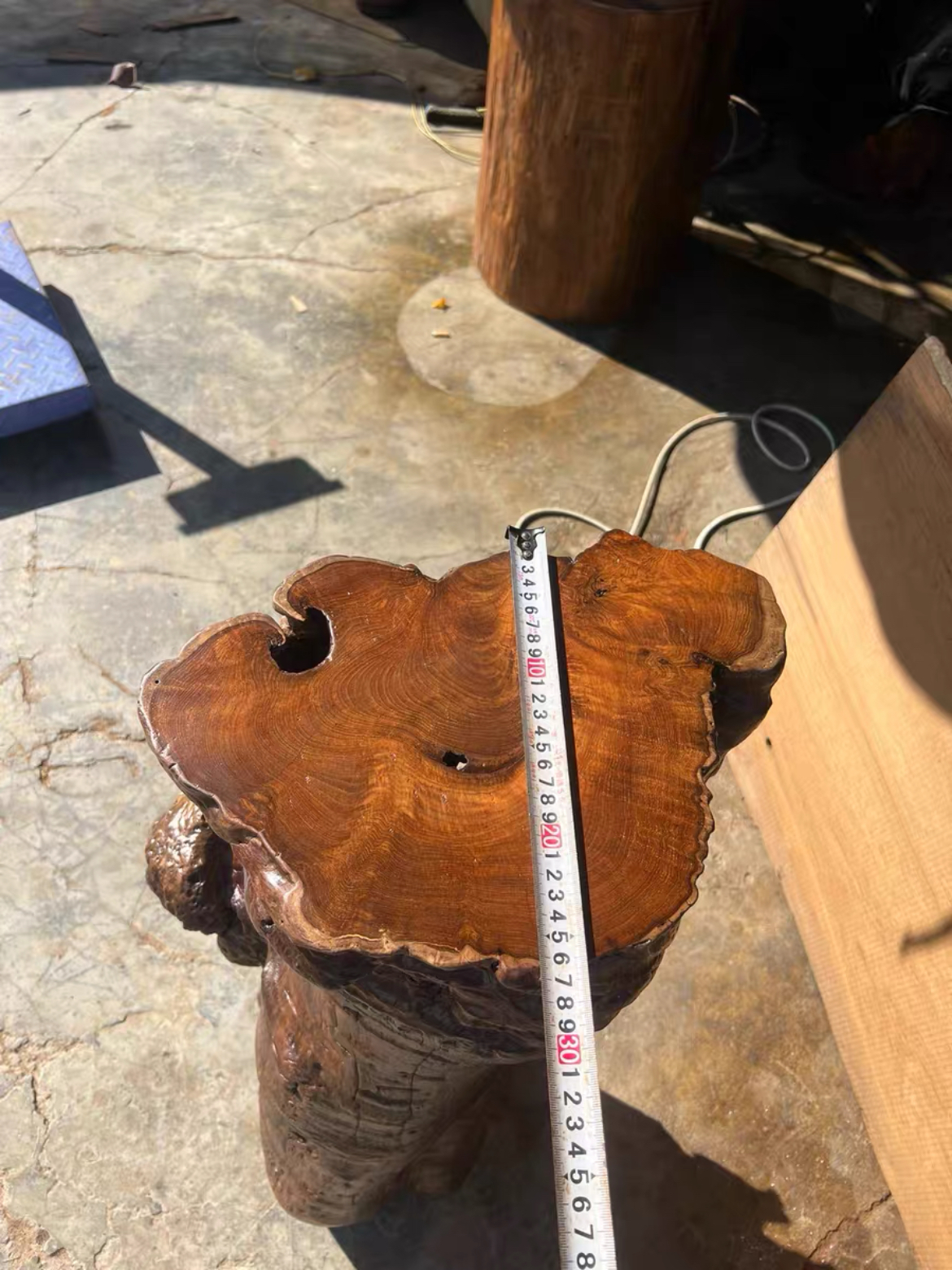 缅甸柚木墩实木根雕凳子茶桌木桩原木树墩圆墩子高80直径26-38