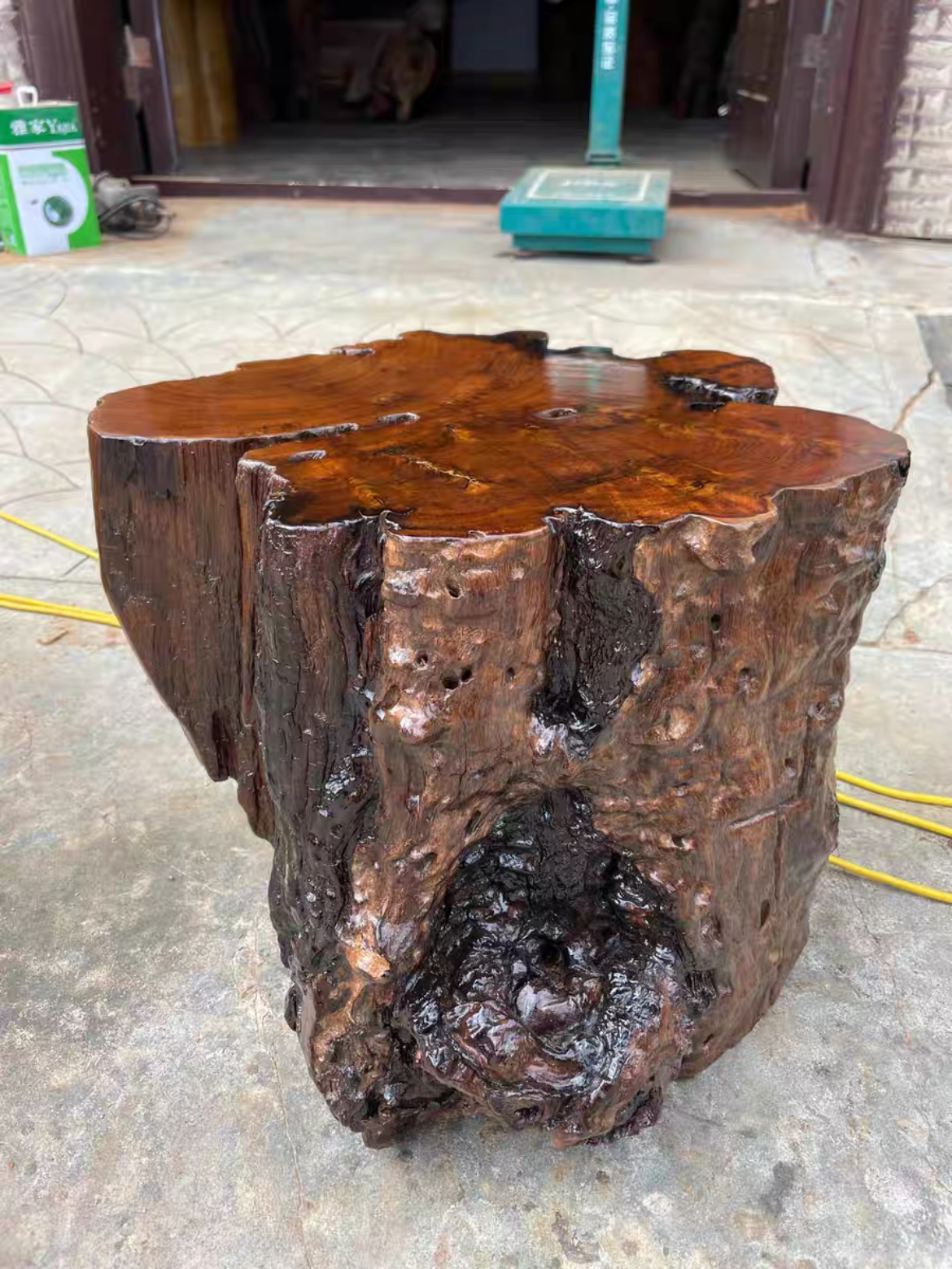 缅甸柚木墩实木根雕凳子茶桌木桩原木树墩圆墩子高40直径33-36cm